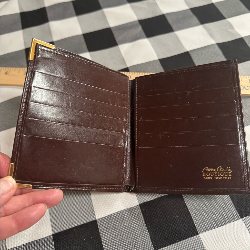 Pierre Cardin Brown Leather Mens Card Holder With Gold Accents